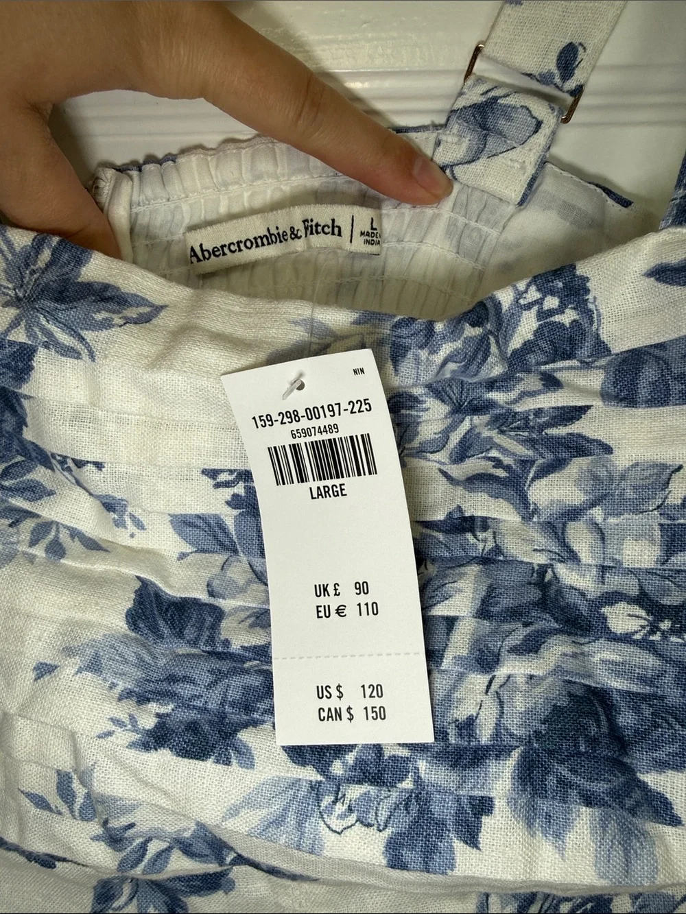 Abercrombie & Fitch Emerson Linen-Blend Wide Strap Midi Dress Blue&White Toile L